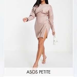 ASOS Petite Mauve Long Sleeve Leather Dress